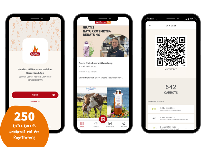 Bildschirm-Ansichten der CarrotCard App